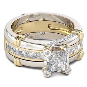 ❤️JEULIA TWO TONE ROUND CUT STERLING SILVER RING SET❤️ NIB